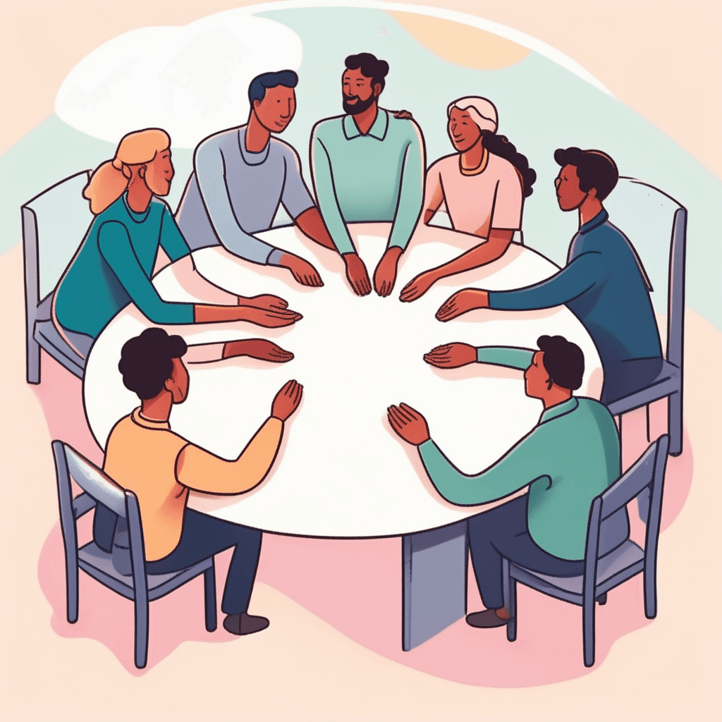 In a way that shows people working together with shared purpose and harmony. Acting as one group with common goals rather than as separate individuals.