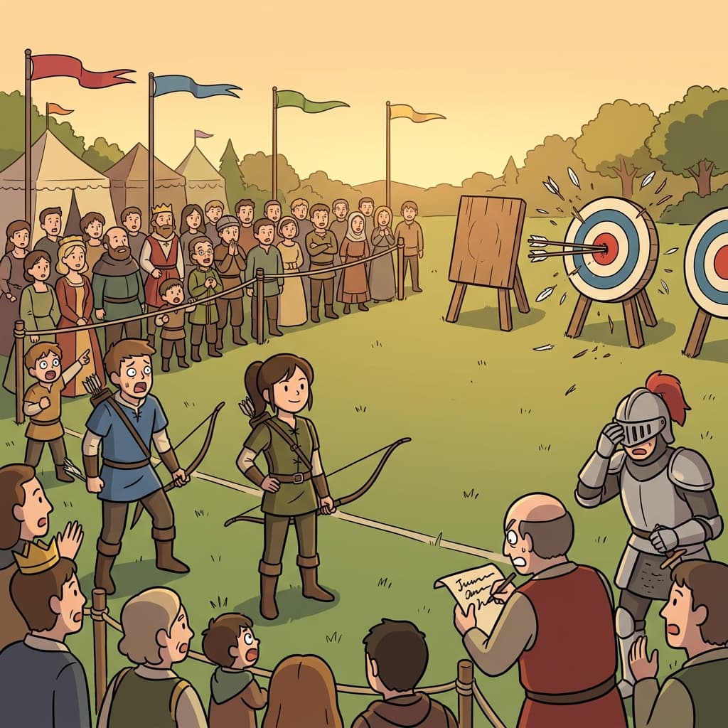 Her unmatched archery skill split the arrow already in the bullseye.