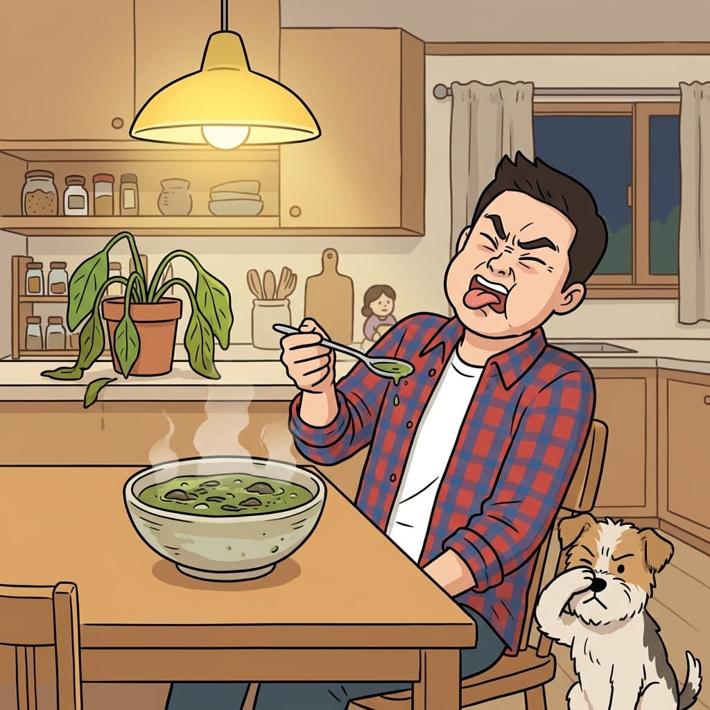 The soup was so unpalatable that he spat it out immediately.
