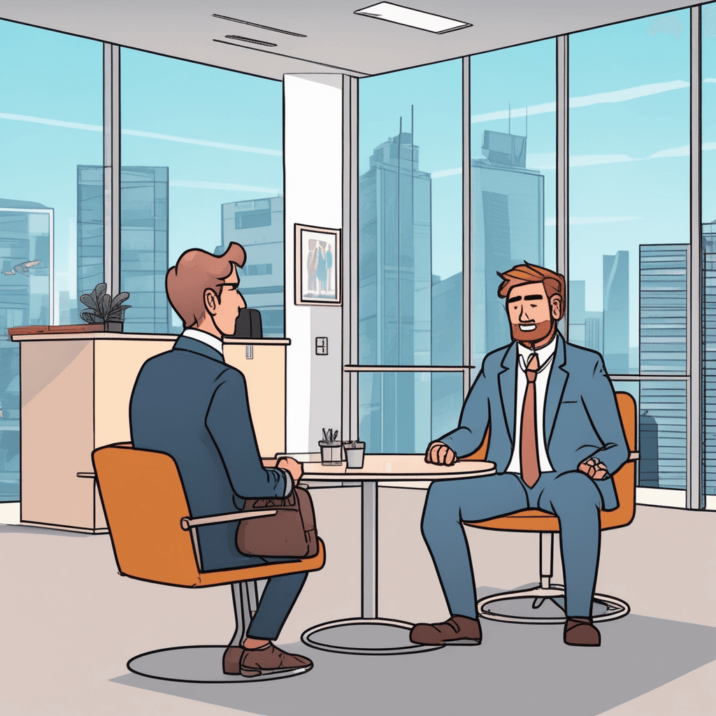 a disheveled job candidate sits across from a polished interviewer, wearing wrinkled clothes and messy hair. The candidate slouches in their chair while nervously fidgeting with their untied shoelaces. The interviewer glances up from the resume with a slightly disappointed expression, clearly forming a negative first impression. Other waiting candidates in the background appear more professionally dressed and confident. The receptionist nearby watches the scene with a concerned look. someone not creating a favorable impression and appearing unremarkable in their presentation