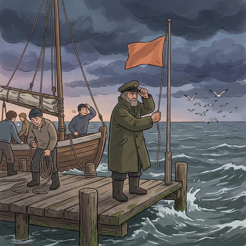 The unpropitious sky forced the captain to cancel the voyage.
