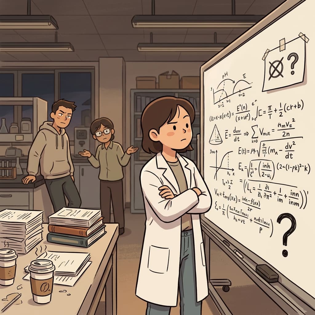 The scientist's unproven theory sits on the whiteboard, waiting for evidence.