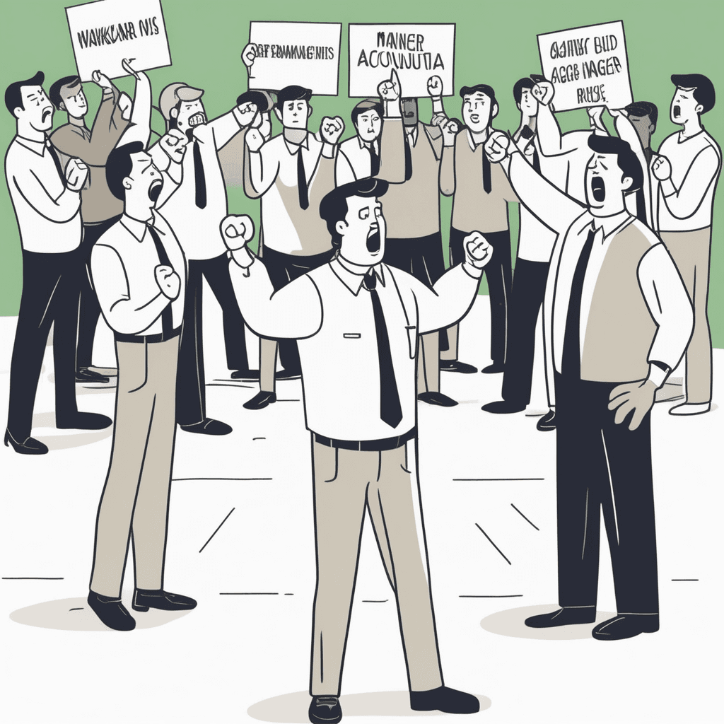 Workers showing collective anger and dissatisfaction