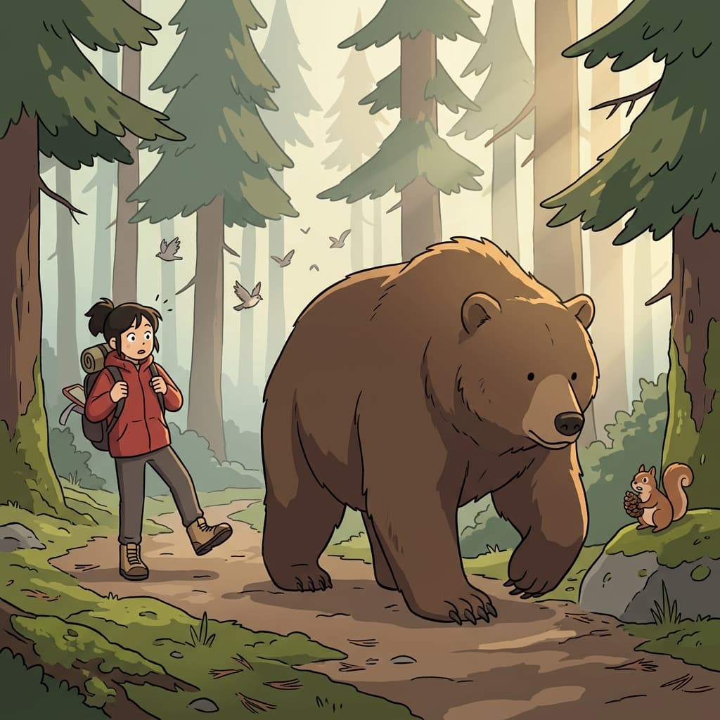 The hiker froze when he saw the ursine figure lumbering through the pines.