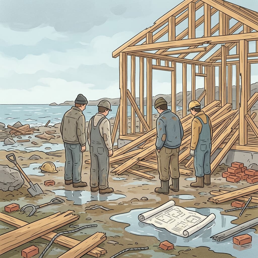 All their efforts were vain after the storm destroyed the project overnight.