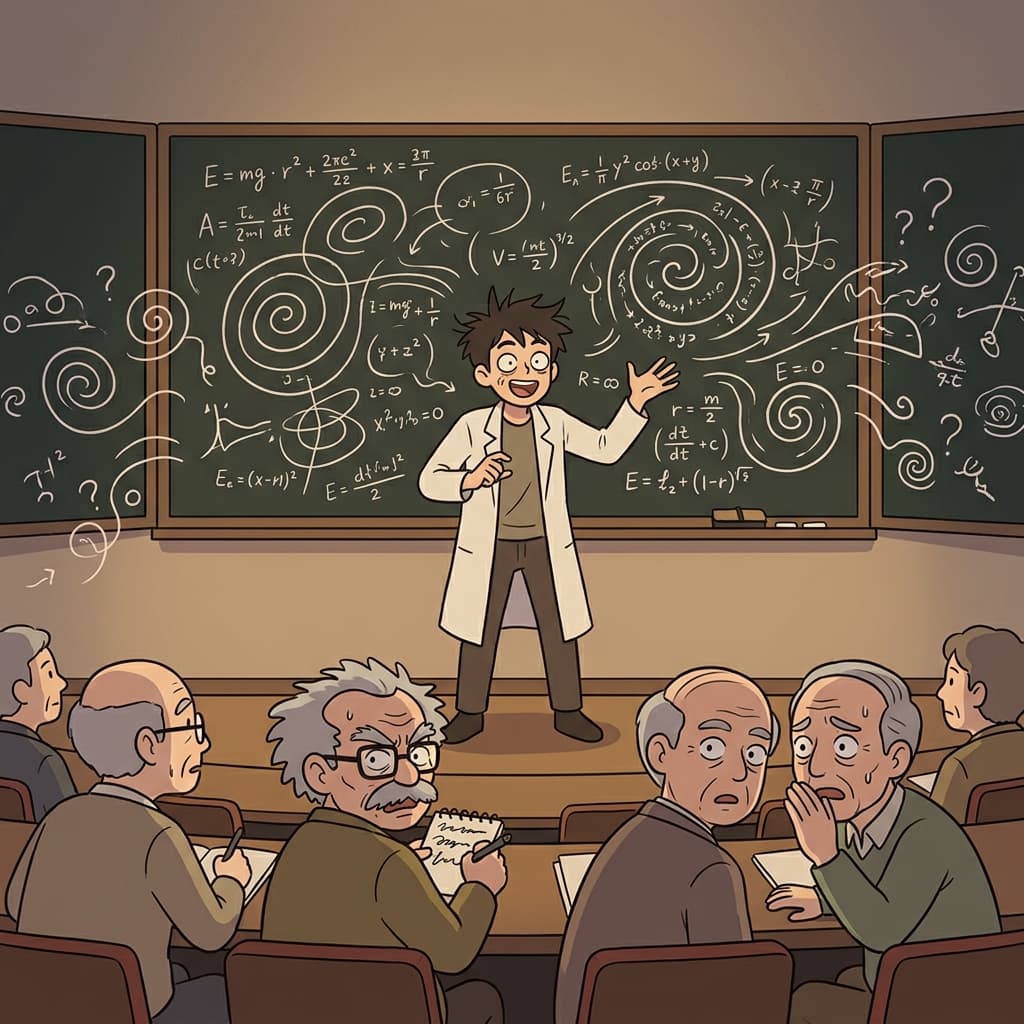 His wild theories verge on madness, but the professors keep listening.