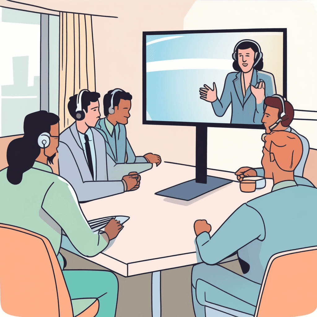 a meeting conducted over the internet using video and audio technology, allowing people in different locations to see and hear each other