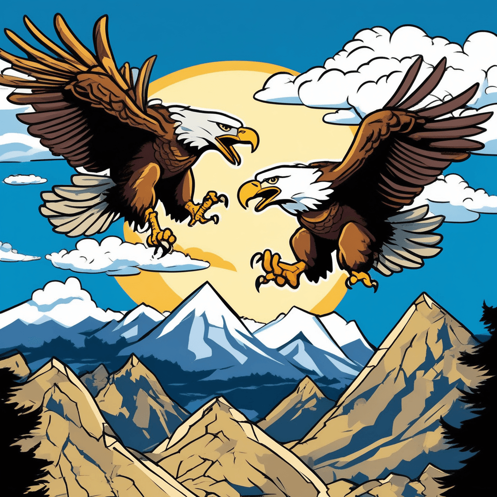 Eagles vie as they fly across the sky!