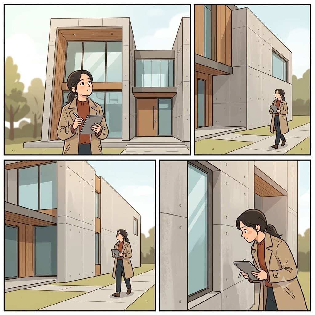 The architect viewed the new building from several angles before approving the final design.