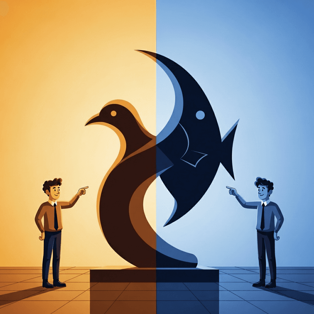 Two people look at the same thing — but each sees a completely different viewpoint.