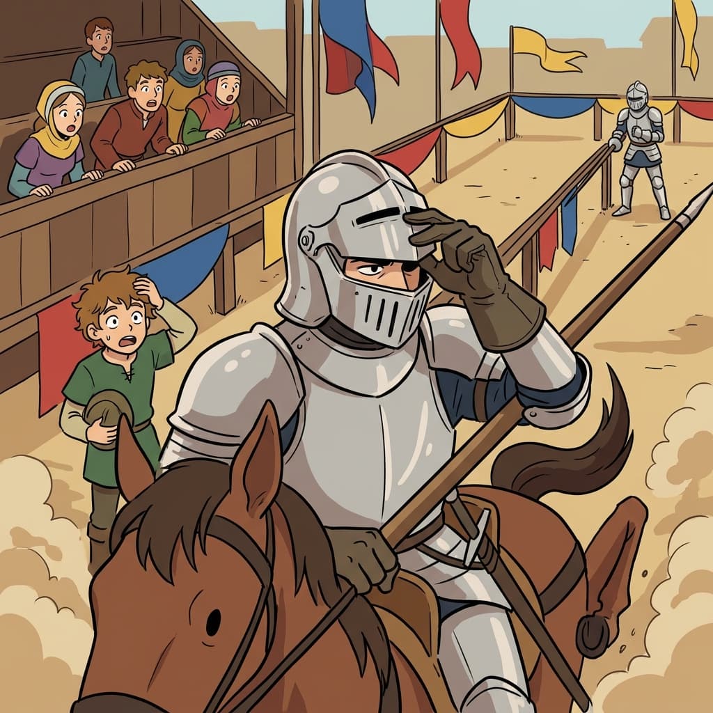 The knight lowered his visor just before charging into battle.