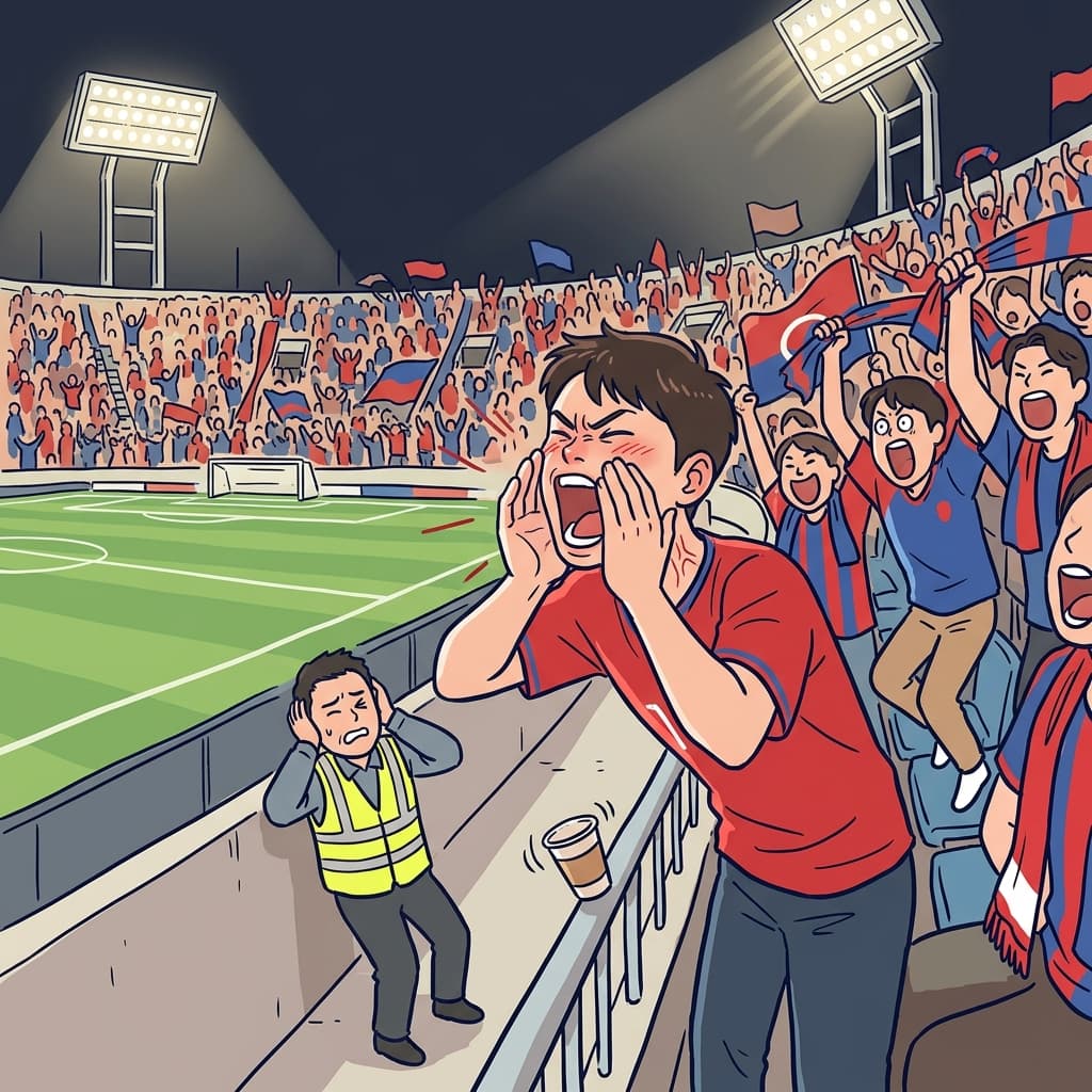 The vociferous fans shook the stadium with roaring chants after the goal.