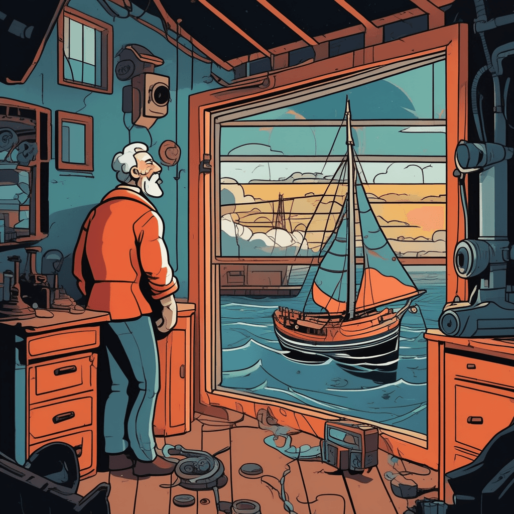 Dreams of voyage shimmer like mirage in his old garage!