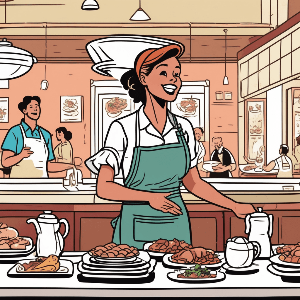 Woman serving food to restaurant customers