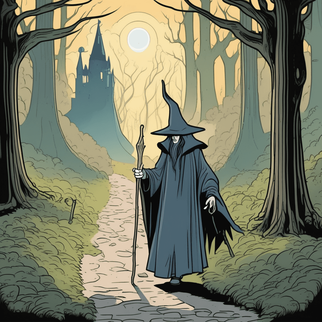 The wanderer meets the sorcerer, who warns of the murderer ahead