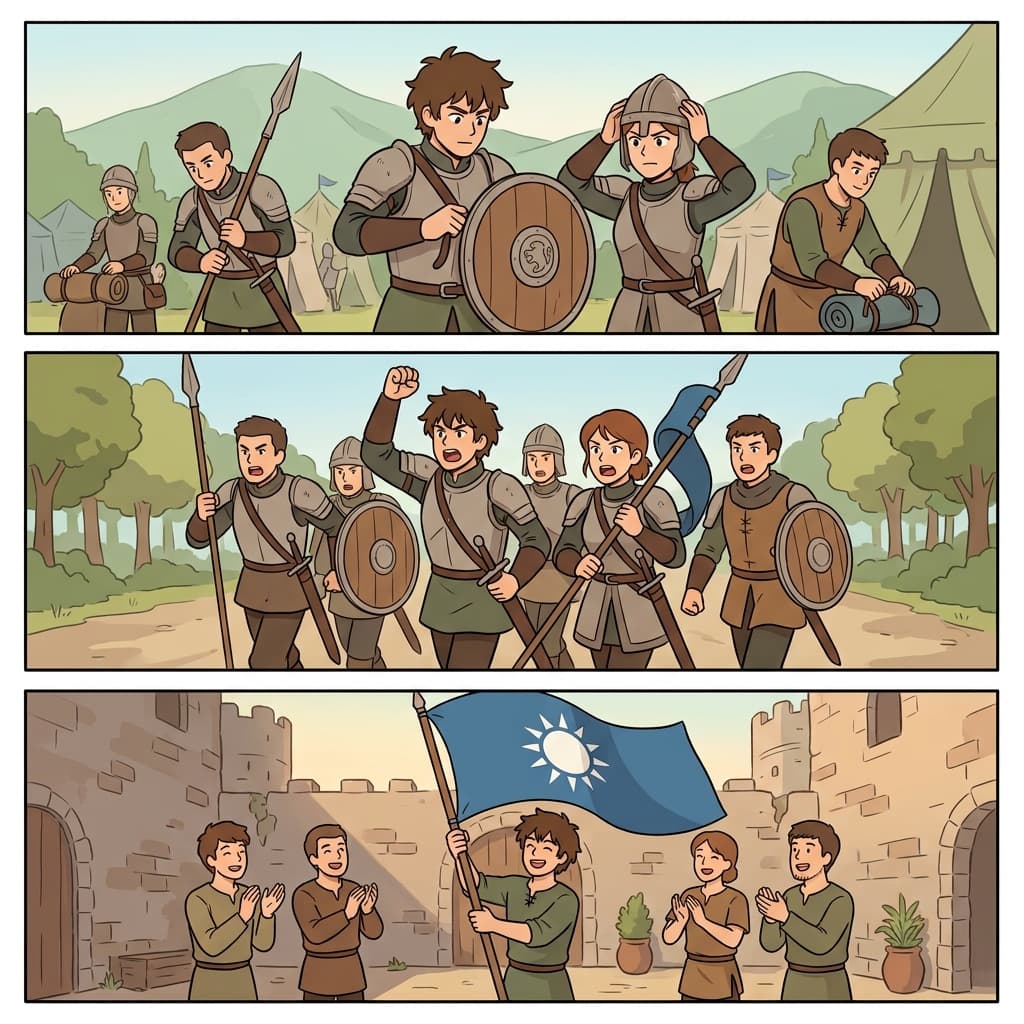 The warlike soldiers shouted a war cry before celebrating victory.