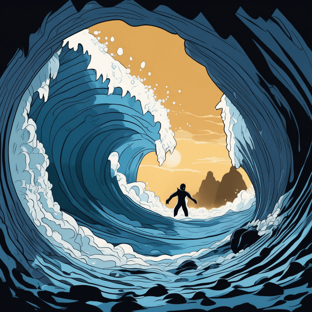 Through the wave to the cave, be brave!