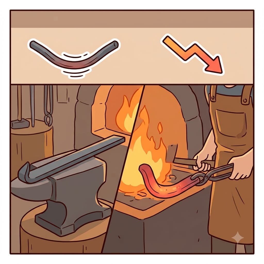The intense heat was weakening the iron bar, making it soft enough to bend under its own weight.
