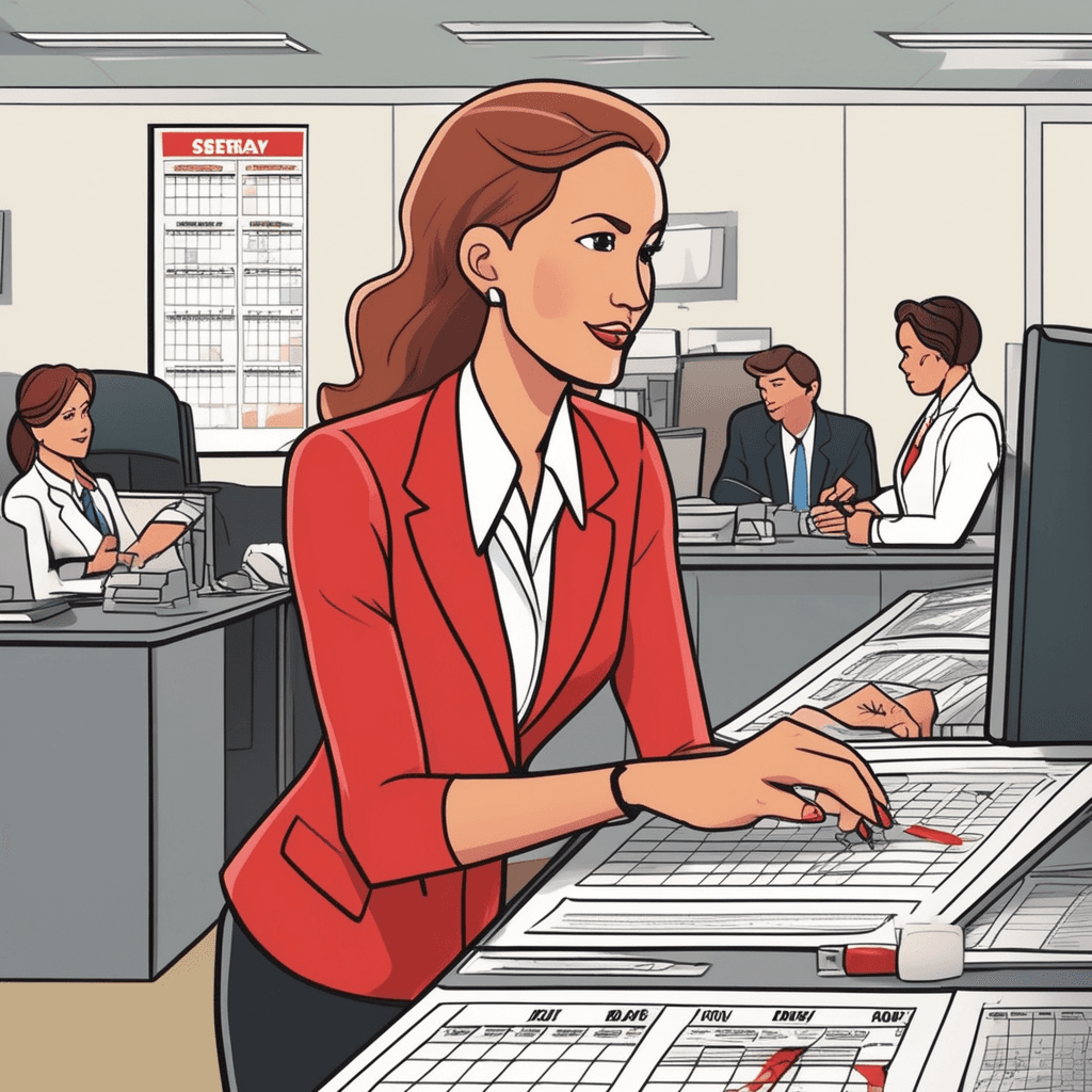 A businesswoman completes marking her week on the office calendar