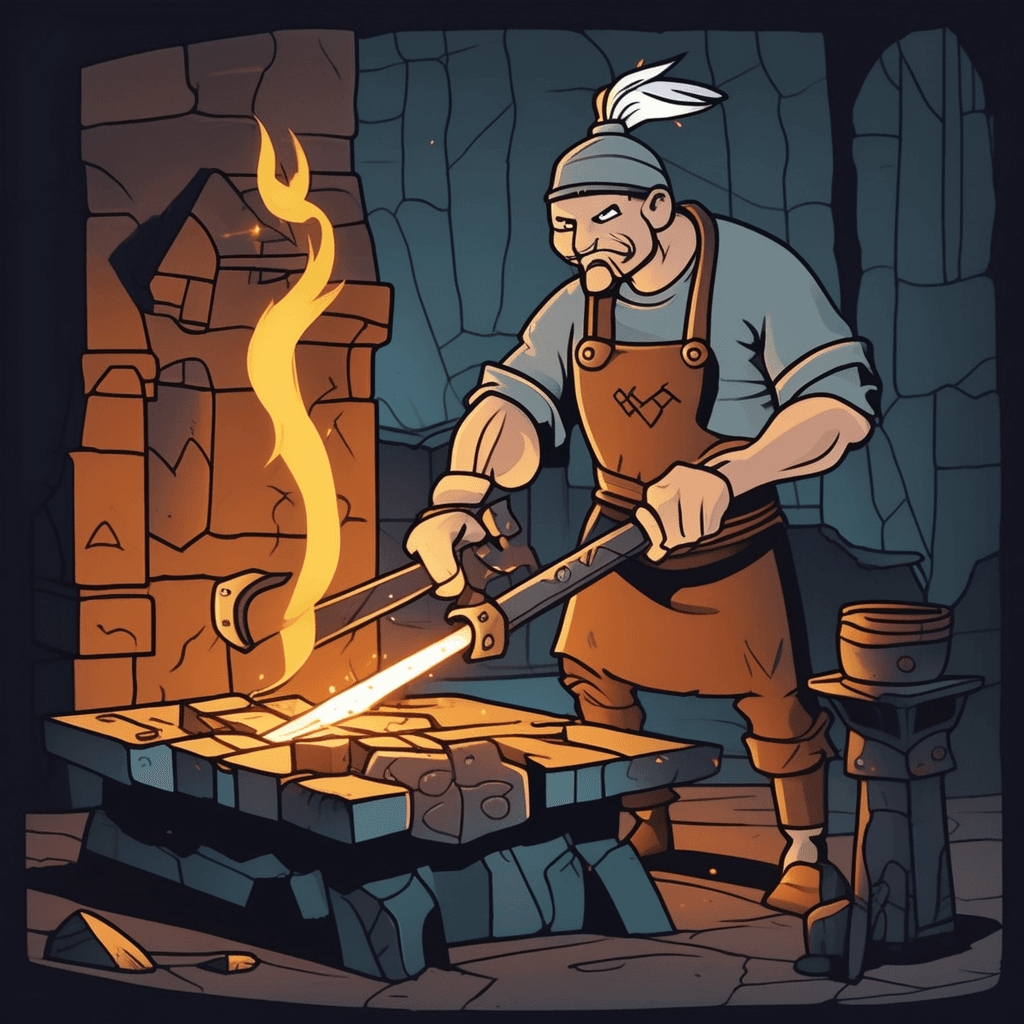 The blade is held firm as runes are spelled and metals weld!