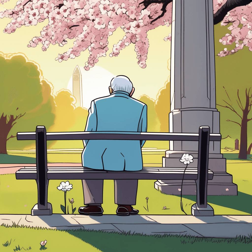 The widower leaves a flower by the tower.