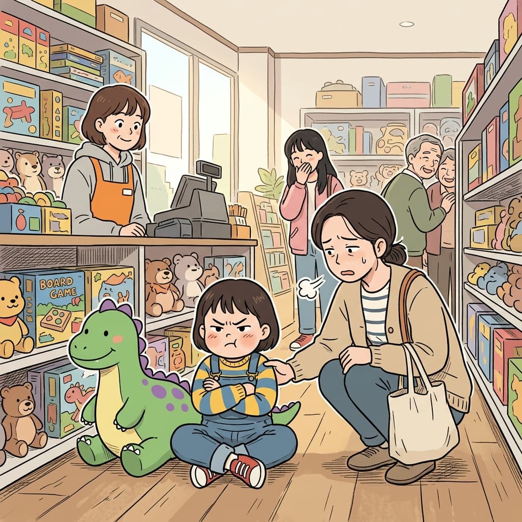 The willful child refuses to leave the toy store no matter what.