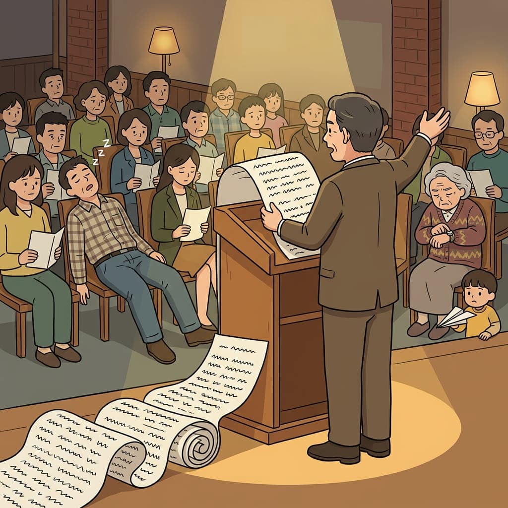 His speech was so wordy that half the audience fell asleep.