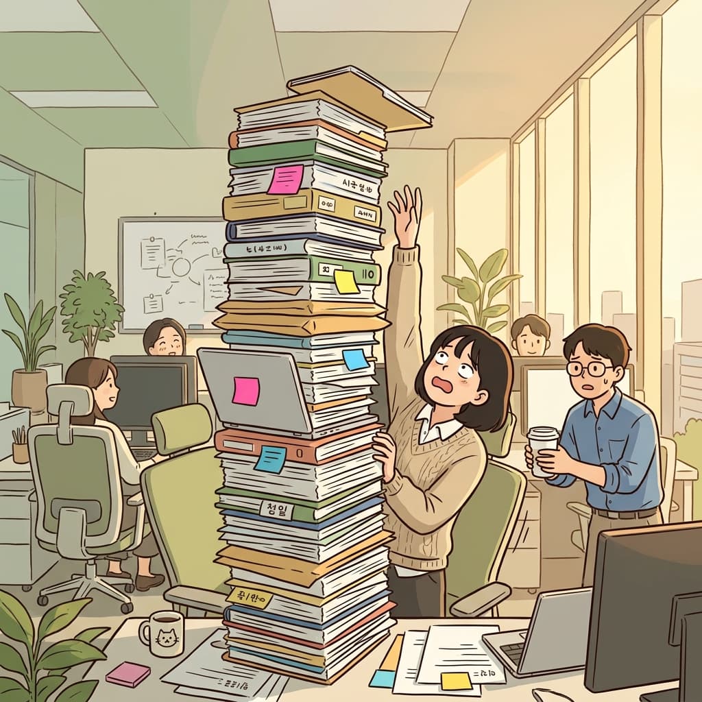 Her workload today is bigger than her entire desk can hold.