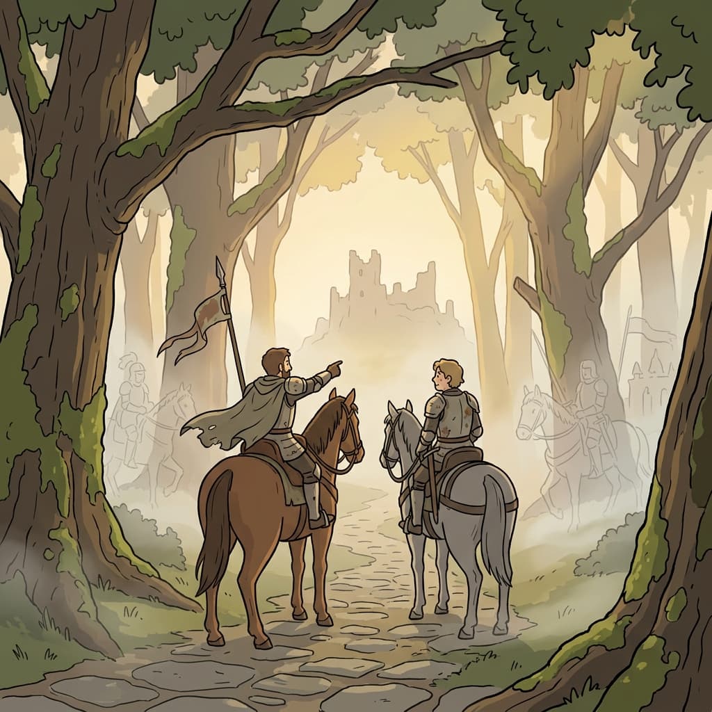 In days of yore, knights rode through misty forests seeking honor and glory.