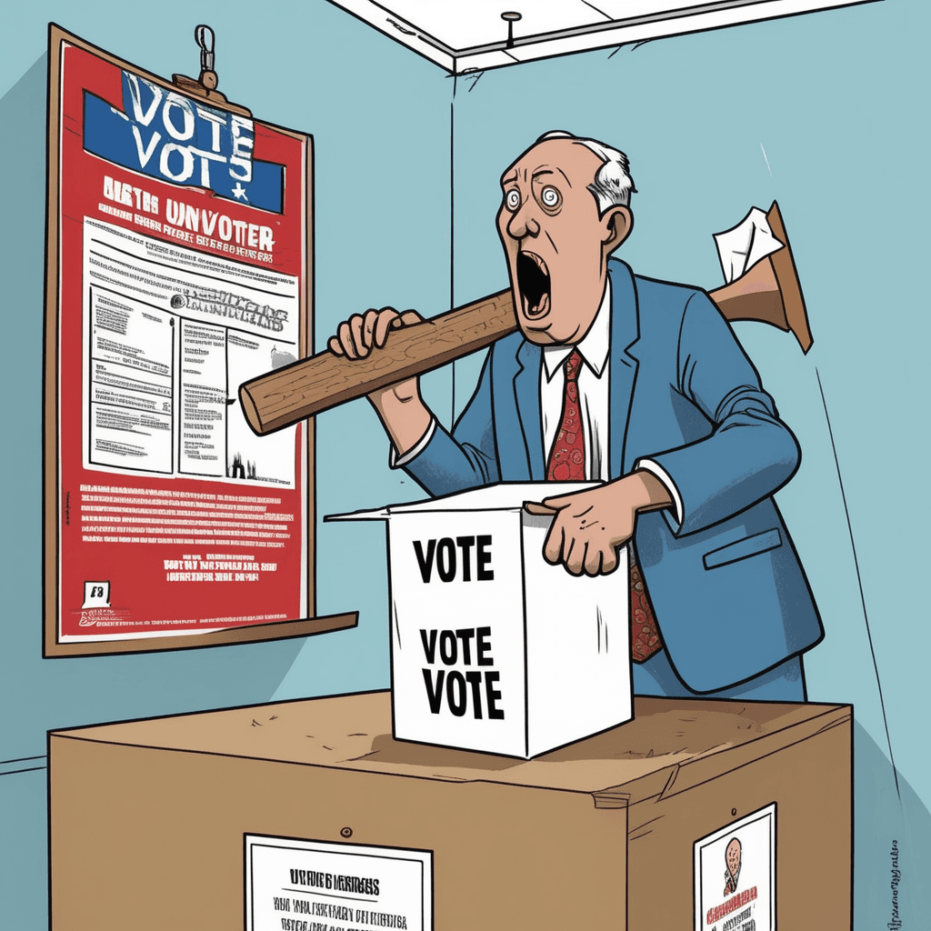 The zealot grips both ballot and mallet!